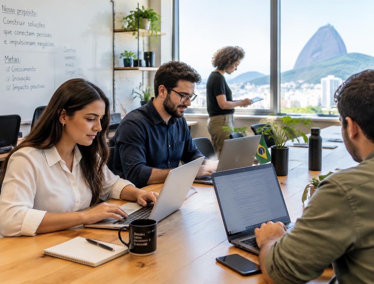 Equipe trabalhando conectada em um escritório